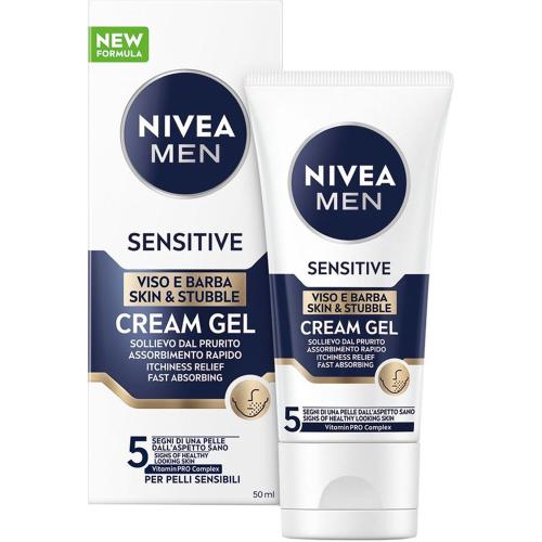 Nivea Men Sensitive Skin & Stubble Cream Gel Itchiness Relief Κρέμα-Gel για Άμεση Ανακούφιση από Ερεθισμούς & Φαγούρα στα Γένια 50ml